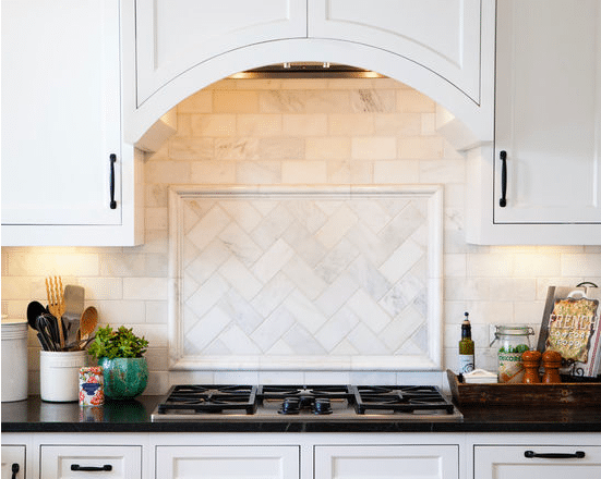 Subway and Herringbone Marble Backsplash