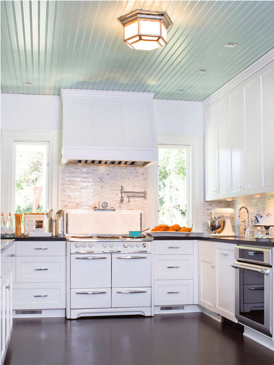 Glossy Green Tongue-and-Groove Beadboard Ceiling