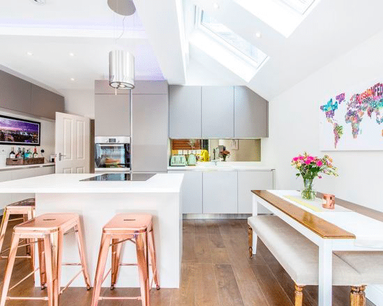 Rose-Gold Bar Stools and Dining Table