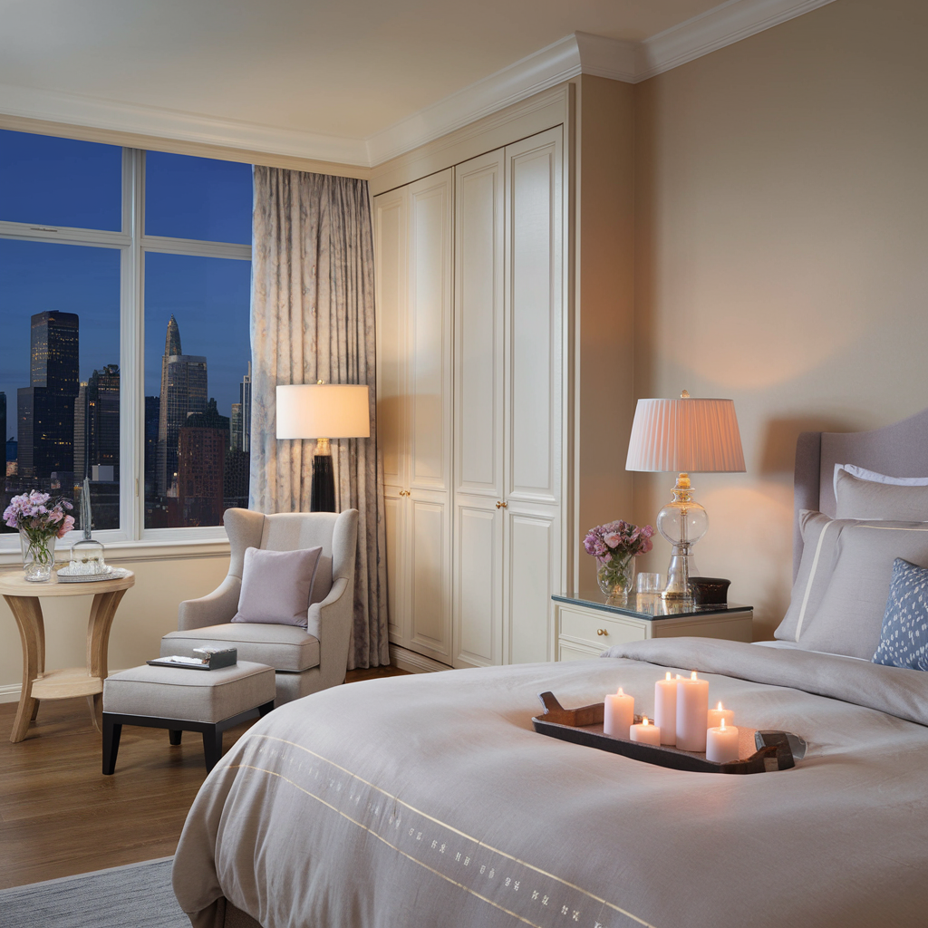 bedroom with lavender candles